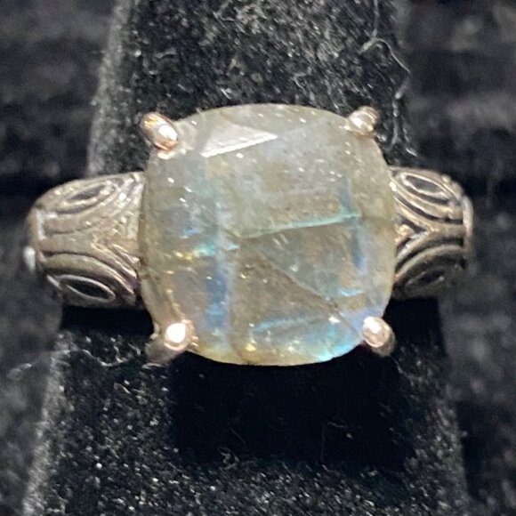 Laboradorite Ring Size 6 Sterling Silver Tested 10mm x 10mm Stone - Picture 1 of 10